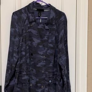 Lane Bryant Blue Camo Lightweight Double Breasted Classy Windbreaker Size 22/24